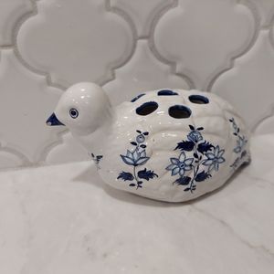 Manry Bendel Ceramic Dove With Cut-Outs  Design Blue White Floral Print